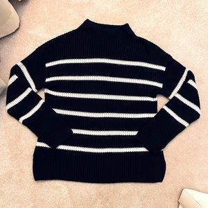 Banana Republic Thick Knit Striped Mock Neck Quarter Sleeve Sweater